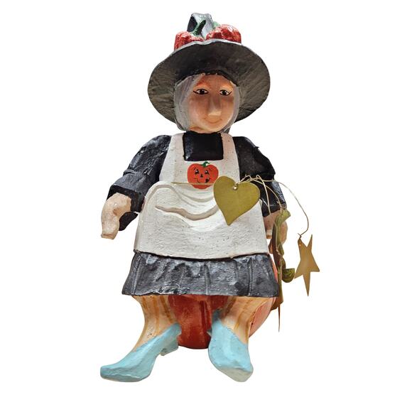 Vintage 1992 House Of Hatten 9.5" Halloween Witch Sitting On Pumpkin Figure - Picture 1 of 7